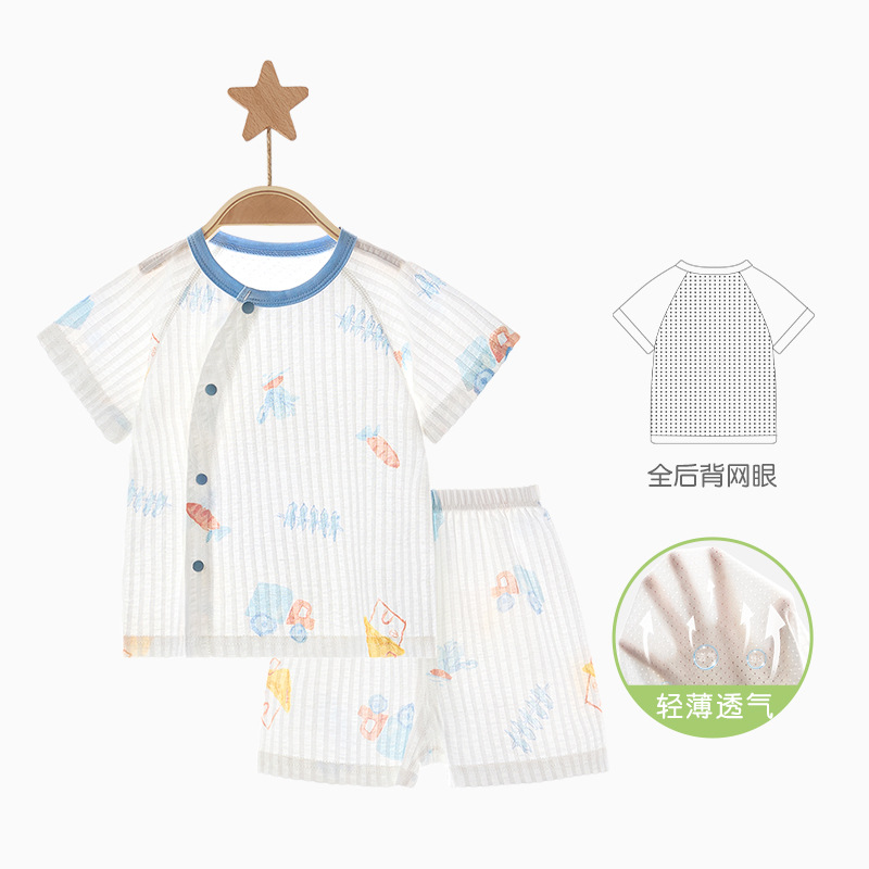 Traje de manga corta para bebé, conjunto de verano fino y transpirable para niños, conjunto de dos piezas para niños y niñas, ropa de bebé image 8