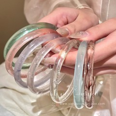 一步一响 新中式玻璃素圈手镯轻奢小众精致手饰古风汉服镯子配饰