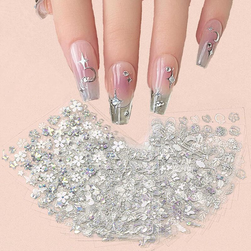 30 Laser Nail Art Stickers 3D Self-adhesive Nail Decals silver Aurora Nail Stickers Acrylic Finger 30 Laser Nail Art Stickers 3D Self-adhesive Nail Decals silver Aurora Nail Stickers Acrylic Finger