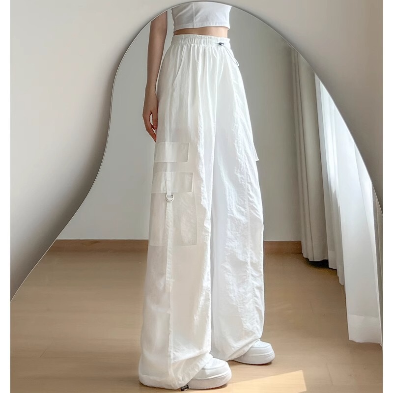 White Quick-drying Overalls Women's Summer 2025 New Ice Silk Wide-leg Pants American-style High Waist Loose Paratrooper Sports Pants White Quick-drying Overalls Women's Summer 2025 New Ice Silk Wide-leg Pants American-style High Waist Loose Paratrooper Sports Pants