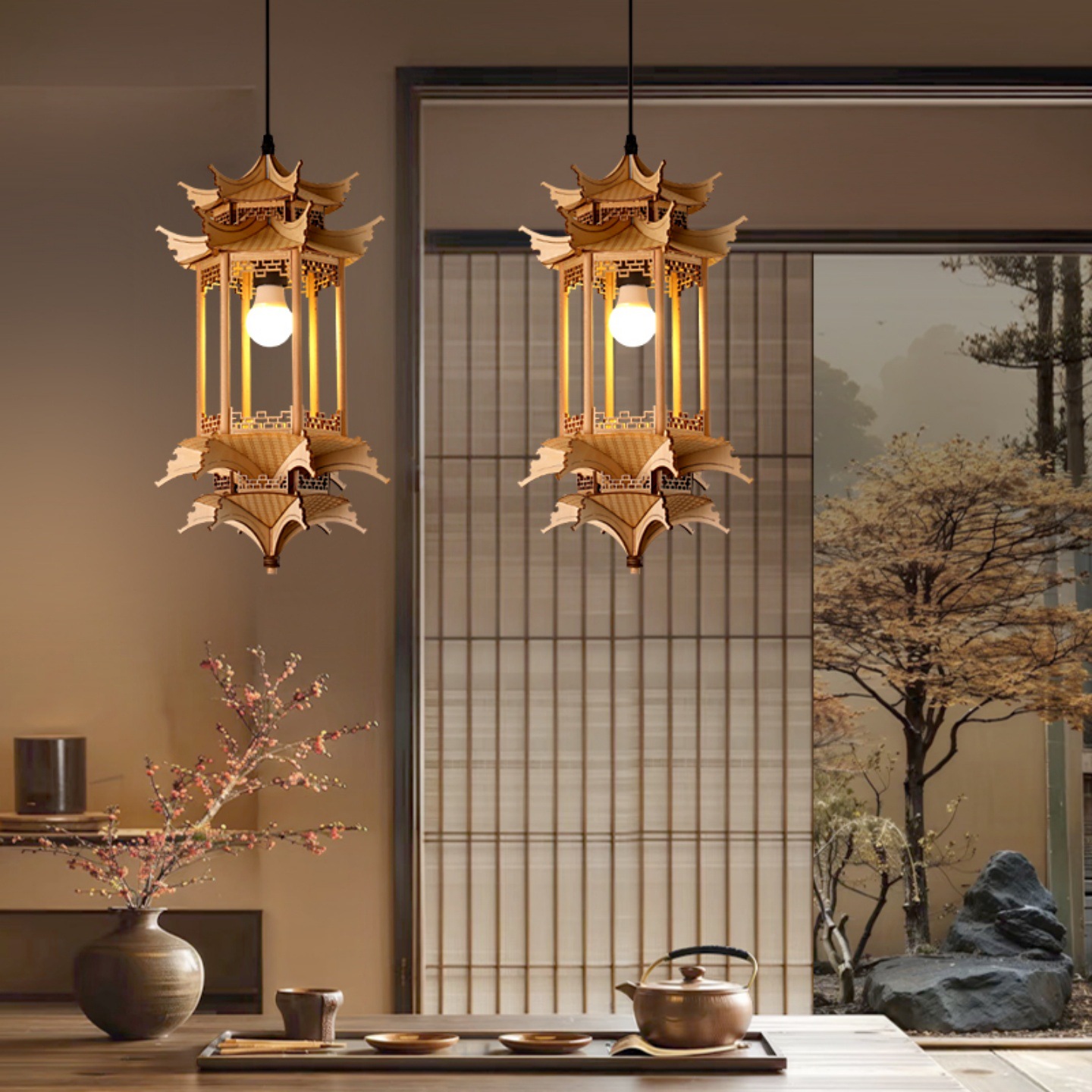 Lámpara de estética de la dinastía Song, lámpara de casa de estilo antiguo, lámpara de cama de construcción antigua, lámpara Zen de sala de té.