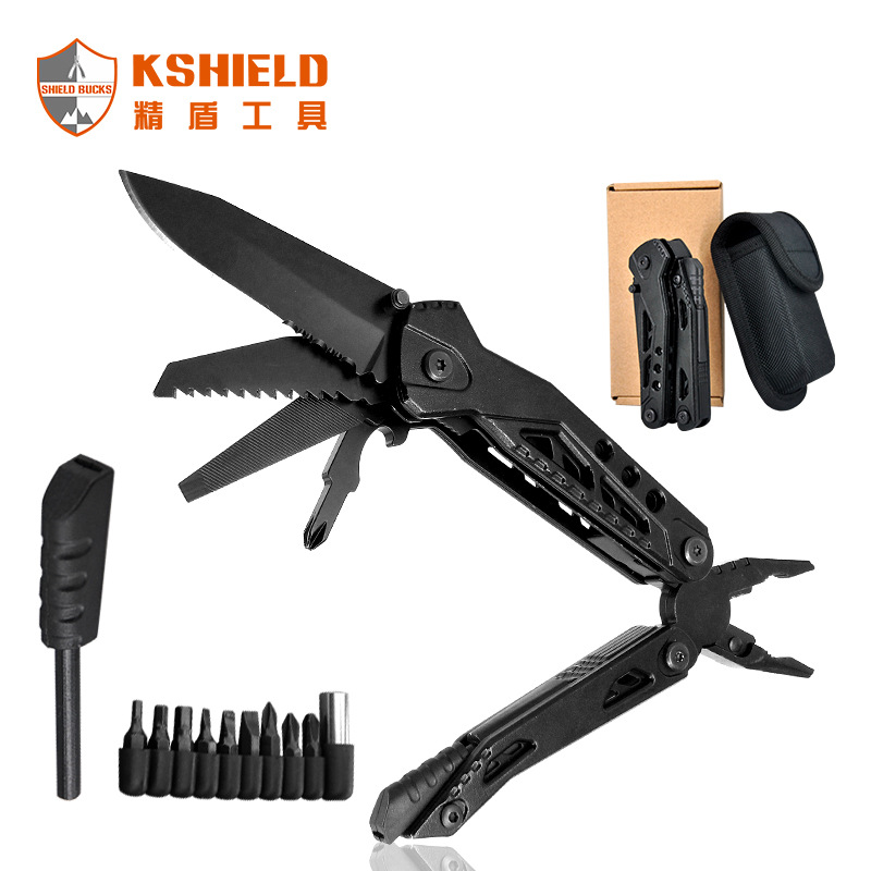 跨境新款野营求生战术钳工具组合便携不锈钢折叠户外多功能刀钳