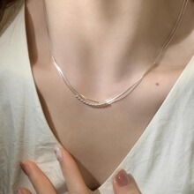 新款韩版极简风高亮圆珠锁骨链颈链高级感双层金属项链百搭饰品