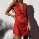 2024 European and American Style V-neck Cotton Linen Sleeveless dress Women's Summer Basic Solid Color Slim-fit Vest Skirt