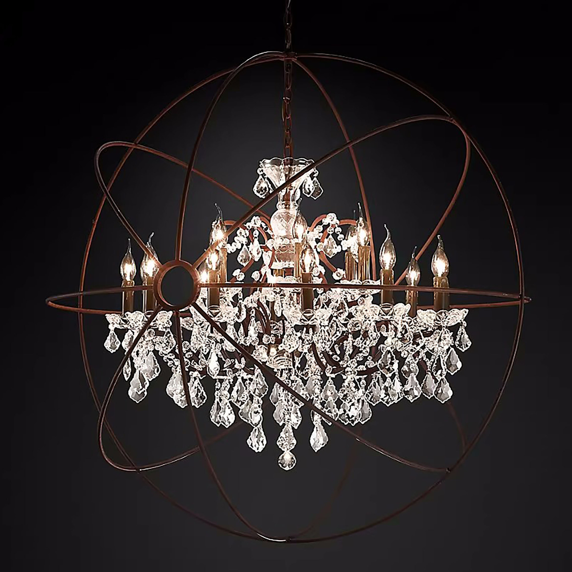 Retro American Globe Crystal Chandelier Industrial Style Iron Art Apartment Exhibition Hall Staircase Decoration Living Room Crystal Lamp