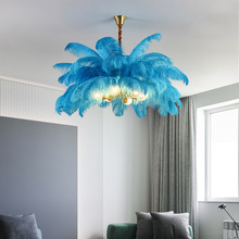 跨境吊燈全銅美式北歐ins客廳卧室燈具創意個性網紅 鴕鳥羽毛吊燈