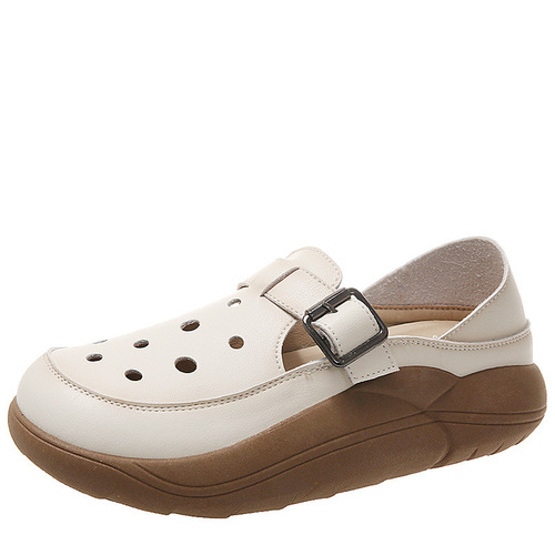 Wholesale platform sole sandals women's hole shoes 2026 summer new style Baotou Loafer shoes hollow platform sole height-increasing sandals women