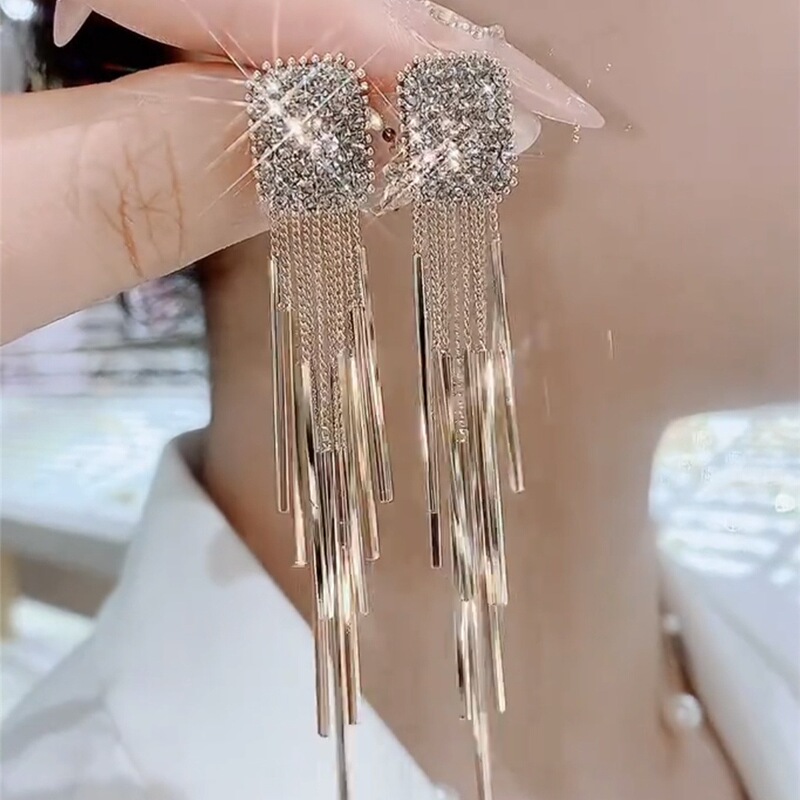 Original Design Gold Long Tassel Earrings for Women Luxury Diamond-Encrusted Accessories 2025 New Style Original Design Gold Long Tassel Earrings for Women Luxury Diamond-Encrusted Accessories 2025 New Style