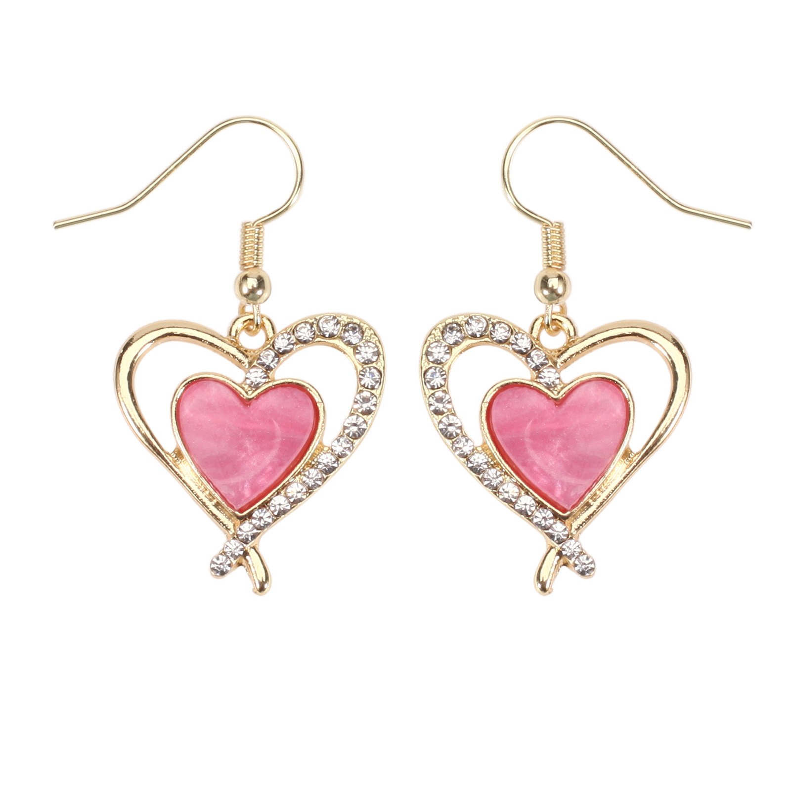 18g Weight Copper Ear Needle Material Rhinestones, Pearl Inlay Material Drop Earrings Classification 1 Pair Quantity Holiday, Daily Occasion Alloy Material Heart Shape Pattern Women's Gender Enamel, Inlay Design IG Style, Sweet Style 1 Pair IG Style Sweet Heart Shape Enamel Inlay Alloy Rhinestones Pearl Drop Earrings 17
