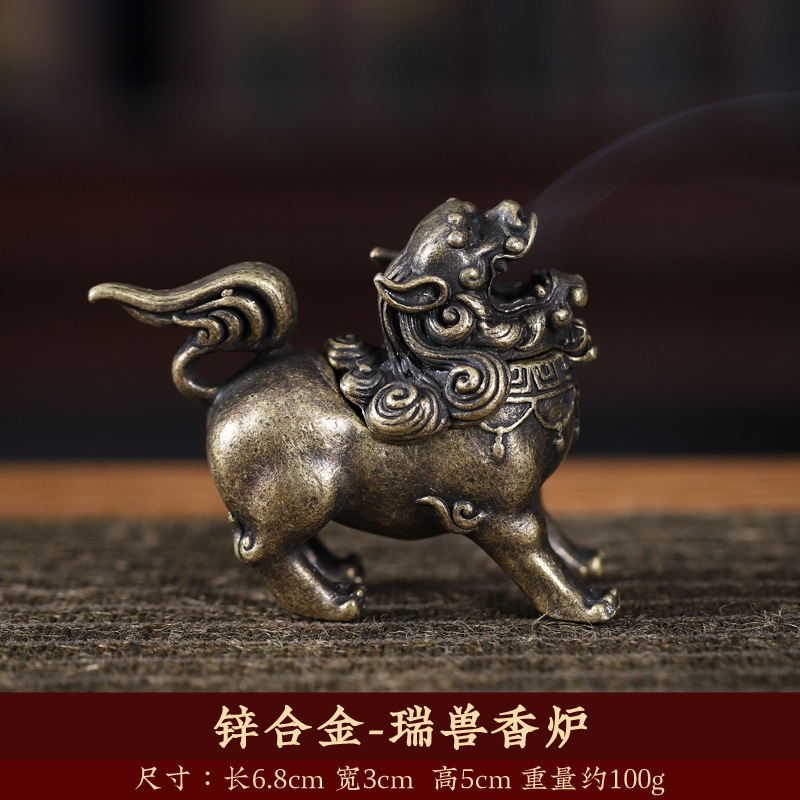 小香炉批发仿古紫铜包浆狮子香炉招财貔貅铜塔香宫廷香薰炉小摆件