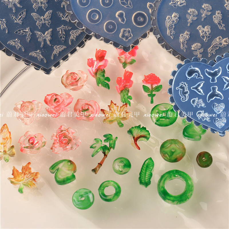 Nail Art Jewelry Silicone Mold Antique Safety Buckle Tulip Maple Leaf Bow Rose Nail Carving Abrasive Tool