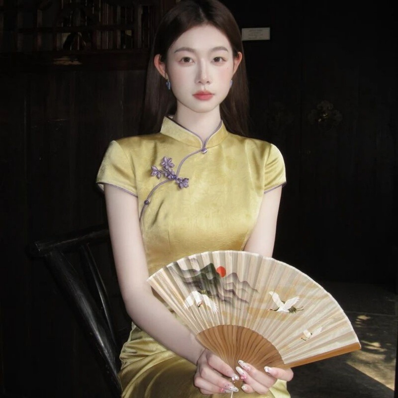 New Chinese Style National Style [Lu Zhou Yue] Elegant Qi Pao Dress Retro Old Money Slimming 2025 Summer