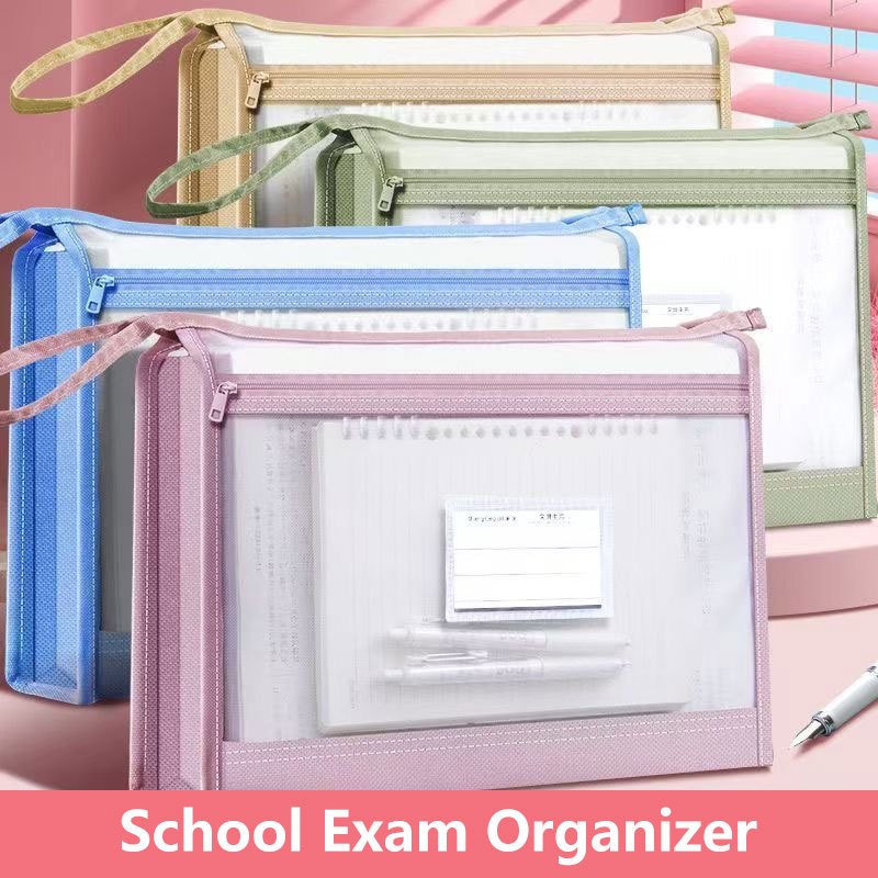 Doble Layer A4 Mesh File Bag - School Exam Organizer,