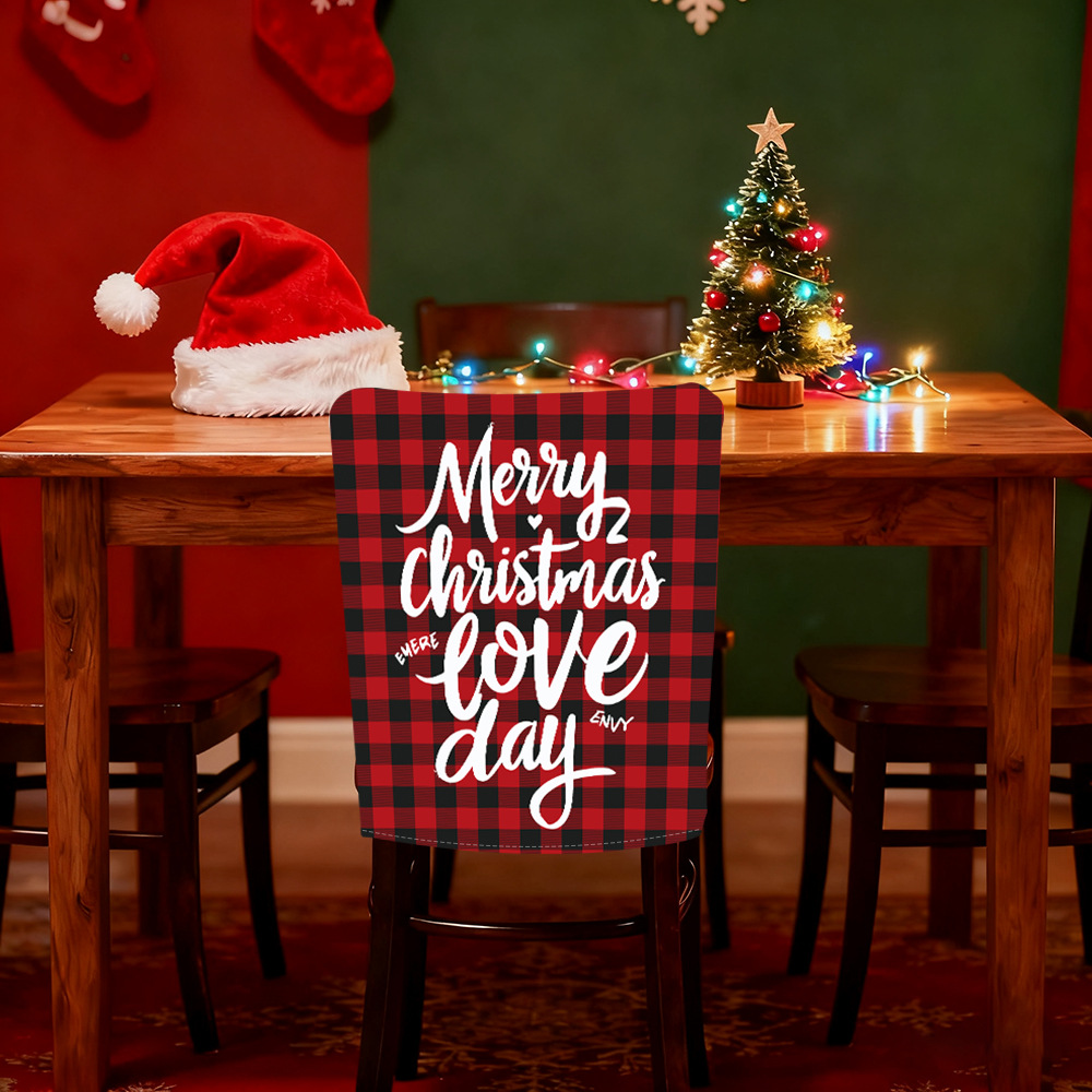 Nuevo patrón de cuadrícula de silla de decoración de Navidad respaldo de silla de atmósfera de vacaciones cubierta de polvo doméstica