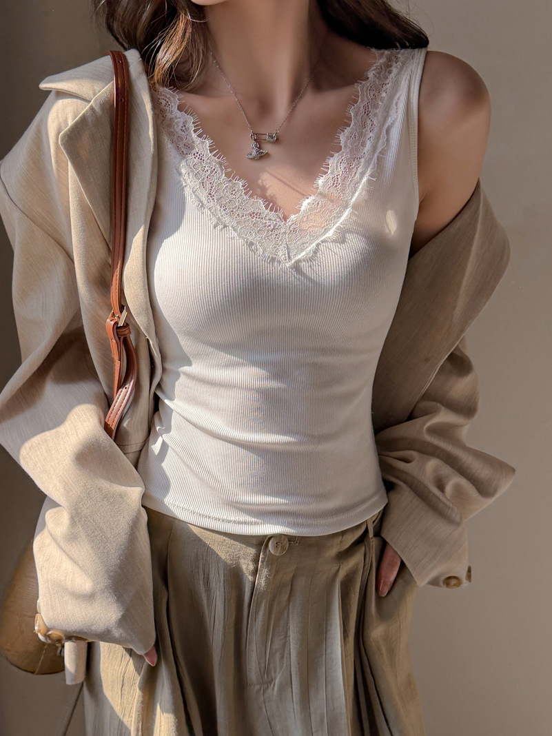 Summer lace design base top with cups sleevless