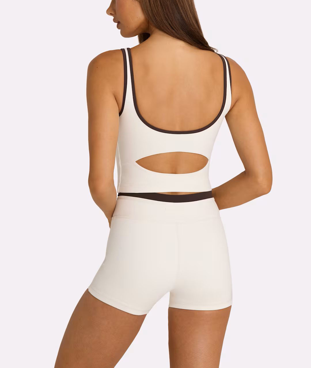 Europa y los Estados Unidos rápidamente seco transpirable color contraste diseño de borde cintura alta abdominal cruzado pantalones de ciclismo entrenamiento para correr conjunto de fitness