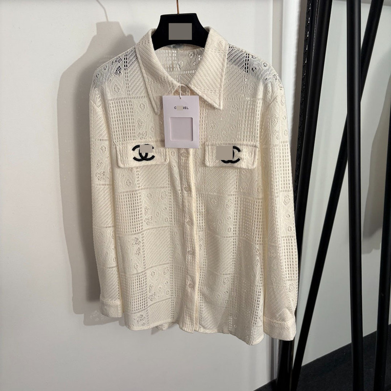 Nanyou High-End Foreign Trade Style Elegant Slim-Fit Casual Sports High-End Women's Embroidered Hollow-Out Lapel Long-Sleeve Shirt