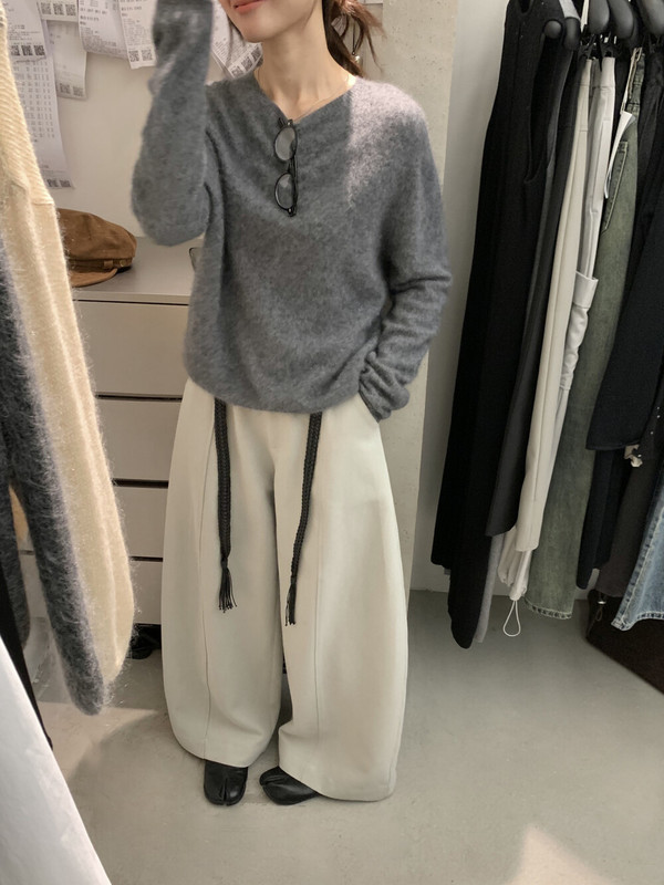 【MISS密思家】加厚斜纹肌理百搭弯刀裤休闲裤(配编织皮带)W696|undefined