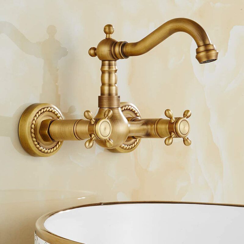 Wall Mounted Double Hand Wheel Wall Faucet Bathtub Faucet Washbasin Wash Basin Faucet Rotating Wall Hanging Faucet