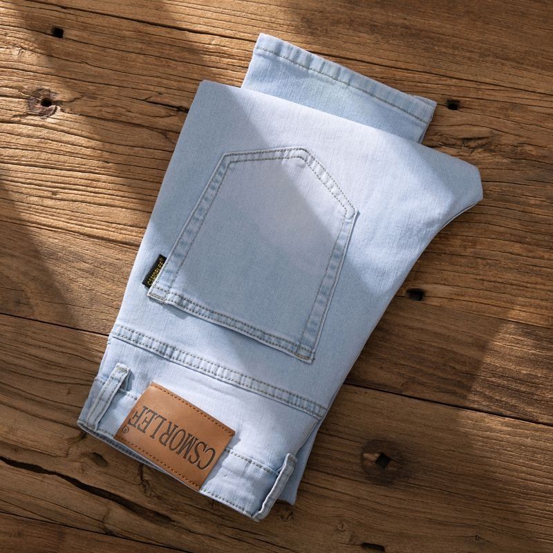 High-End Fashion Casual Versatile New Style Long Pants Summer Faded Bleached Light White Slim Straight Jeans for Men