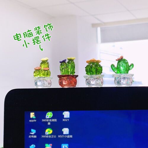 Creative transparent resin cactus car navigator small ornaments resin crafts TV computer decoration