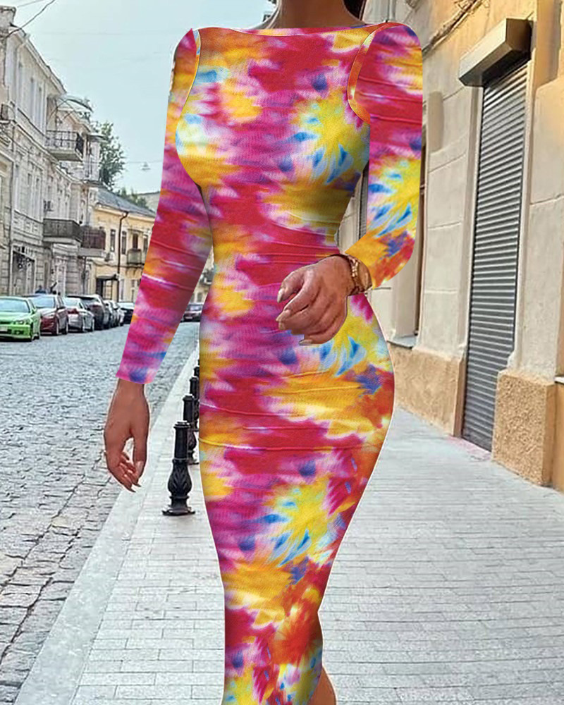 vestido de manga larga con estampado hueco en la espalda nihaostyles ropa al por mayor NSLGY92954