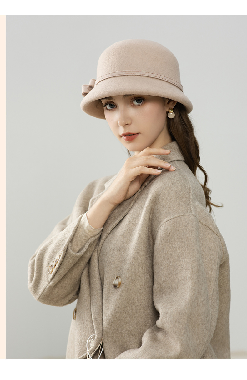 Mũ len beanie nữ phong cách Hepburn, chất liệu len pha, kiểu dáng thanh lịch thu đông — màu be chi tiết 6