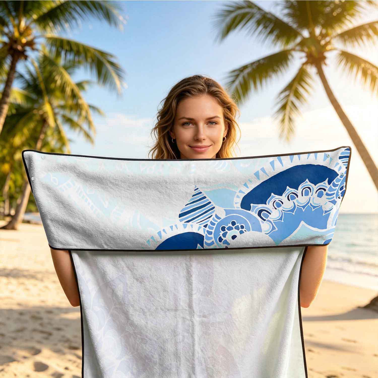 Printed bath towel and car seat cover 2-in-1, ultra-fine fiber outdoor beach and car dual-use universal seat cushion