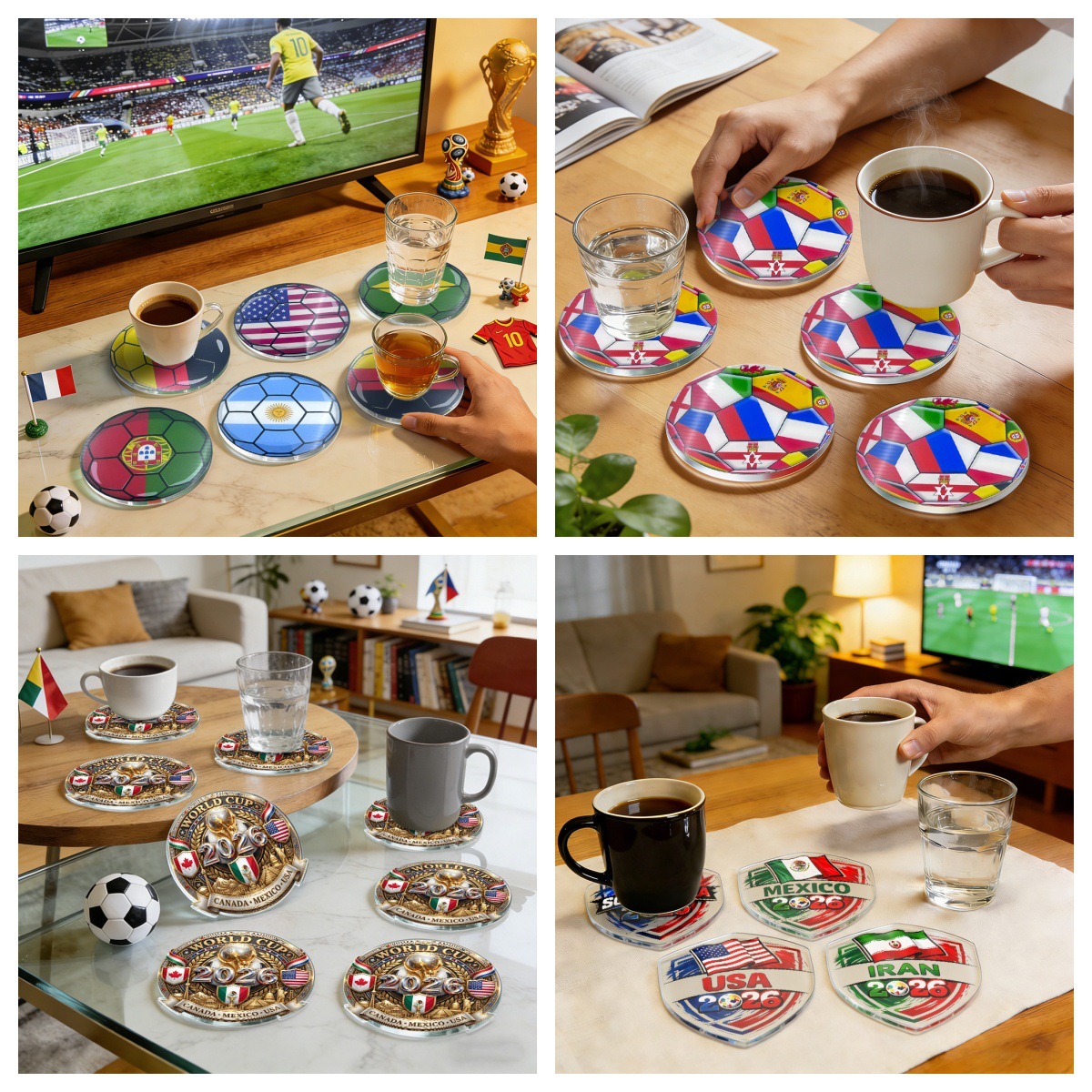 Decoración de la Copa del Mundo de fútbol, decoración de la mesa de la fiesta, tazas de madera 2D impermeables.