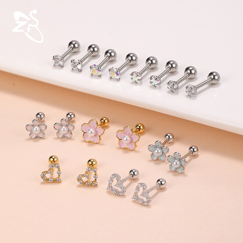 Amazon Classic Flower Stud Earrings for Women, Simple and Compact Daisy-encrusted Diamond Ear Bones, Versatile Trendy Earrings