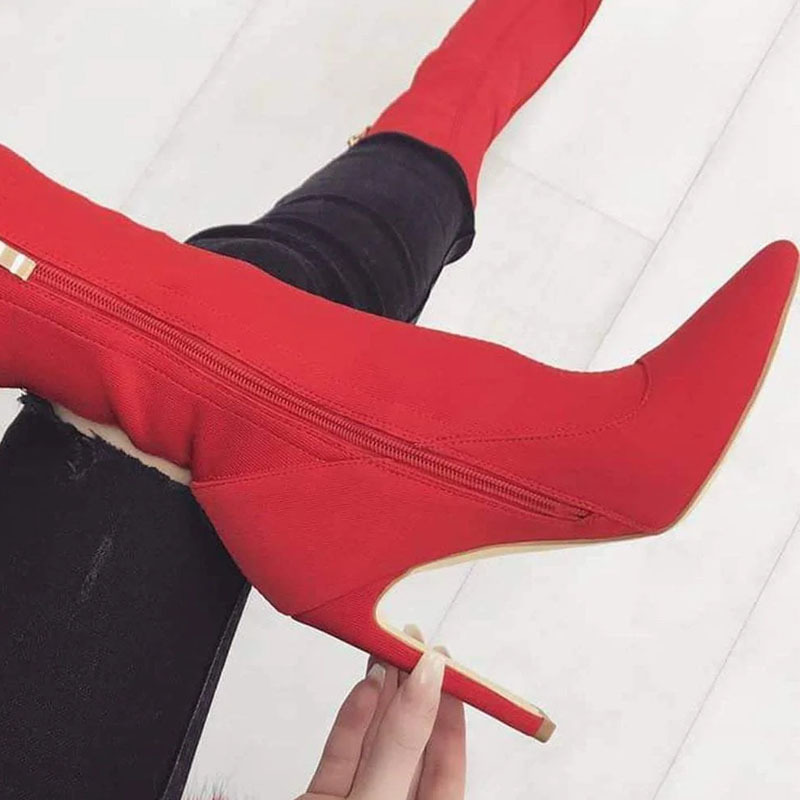 Neue sexy, schmale Stiefeletten mit spitzen, seitlichen Reißverschluss-High-Heels für Damen in Übergröße_voghion.com