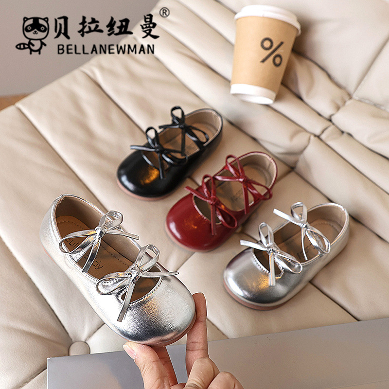 Choice Girls' Bow-Knot Princess Shoes, Fashionable Spring and Summer New Style Kidsren's Black Leather Shoes, Soft-Soled Dance Shoes