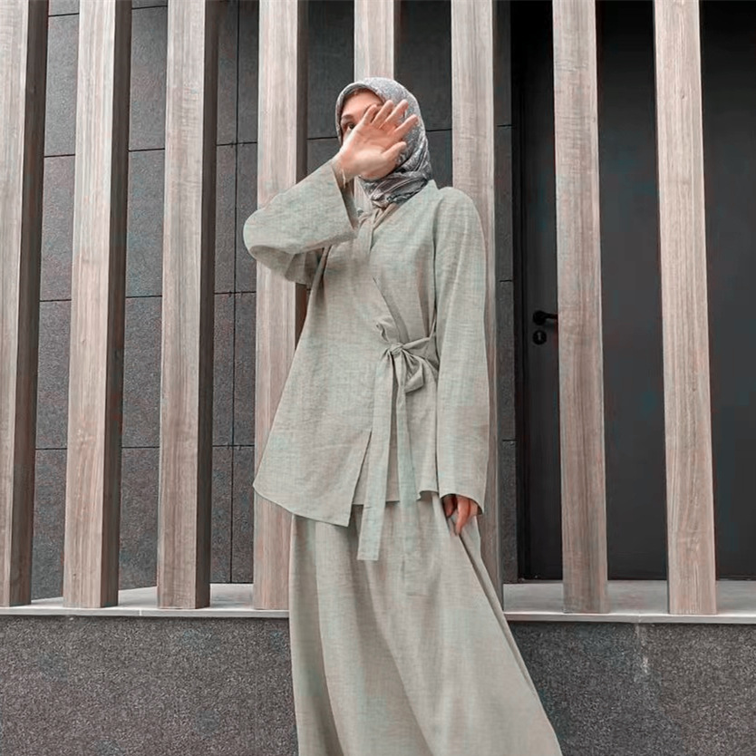 Muslim Dress Women's Open-front Shirt Dress Plus-size Casual Set_voghion.com