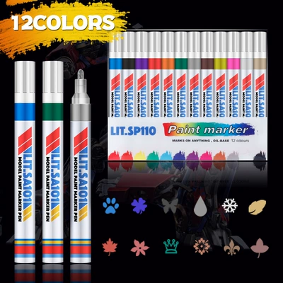 Paint Pens, 12 Marker Pens, Stainless Steel Coloring Pens, Valve Oil-Based Pens, Non-Fading Paint Oil Pens, Car Touch-Up Paint Pens (Avtomobil boya qələmləri) - 12-color-pet-packaging