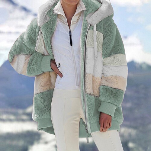 9703# Amazon Wish Independent Station Bestselling New Autumn/Winter Loose Plush Multi-Color Hooded Coat for Women