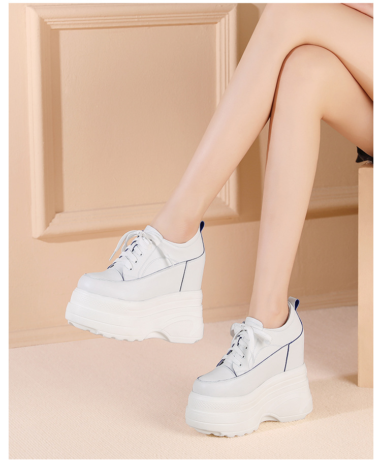 Giày platform nữ đế xuồng cao 14 cm tăng chiều cao, dáng thể thao — Trắng Đỏ chi tiết 4