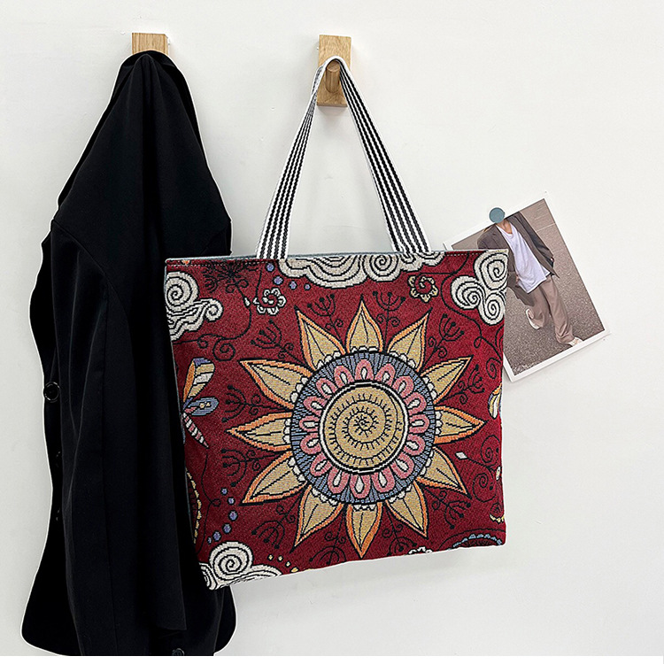 195g Weight Polyester Lining Material Zipper Closure Type Double Shoulder Straps Strap Type Canvas Bag Bags Type Holiday, Travel Occasion Canvas Material Geometric Pattern All Seasons Season Women's Gender Vacation, Ethnic Style Style Medium Size Women's Medium Canvas Geometric Vacation Ethnic Style Zipper Canvas Bag 8