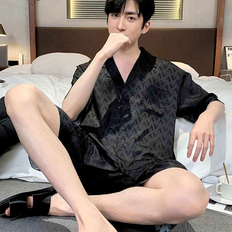 Summer plus size Pajamas Men's Ice Silk Short-sleeved Shorts Thin Cross-border Trade Single Summer Home Clothes suit