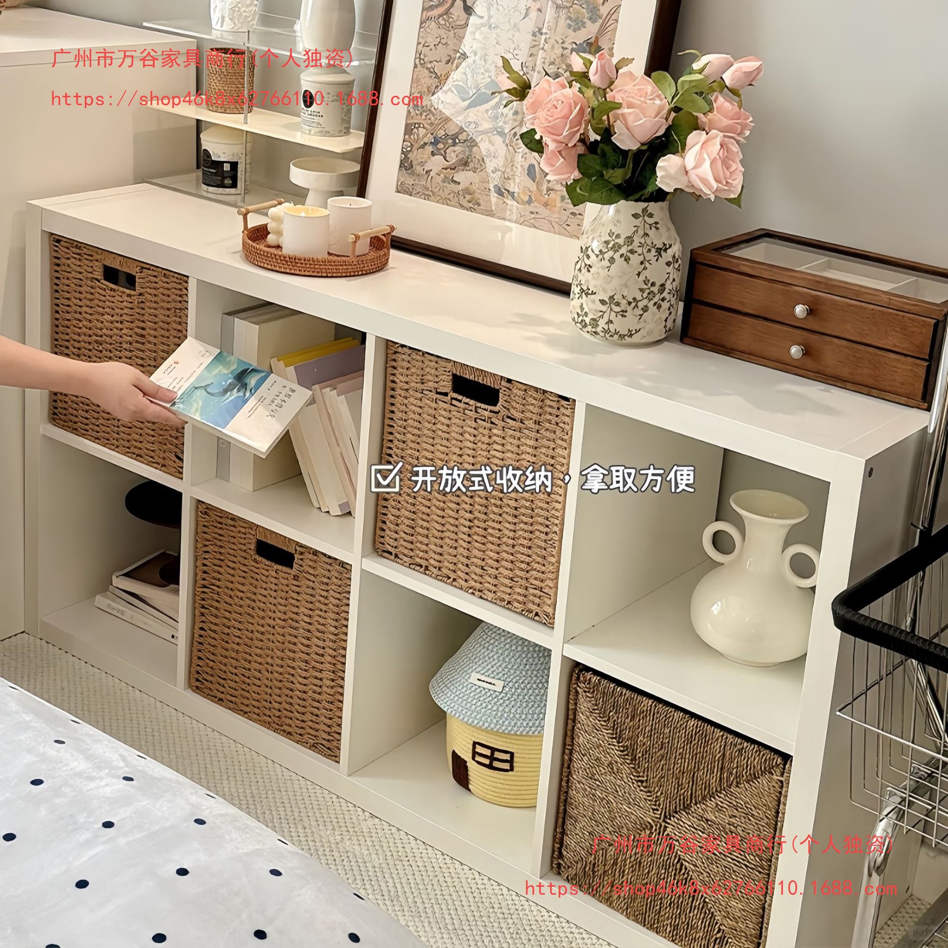 Bookcase with Eight Compartments, Kalek Grid Cabinet, Bedroom End-Of-Bed Cabinet, Bedside Cabinet, Partition Cabinet, Floor-Standing Bookshelf Storage Cabinet