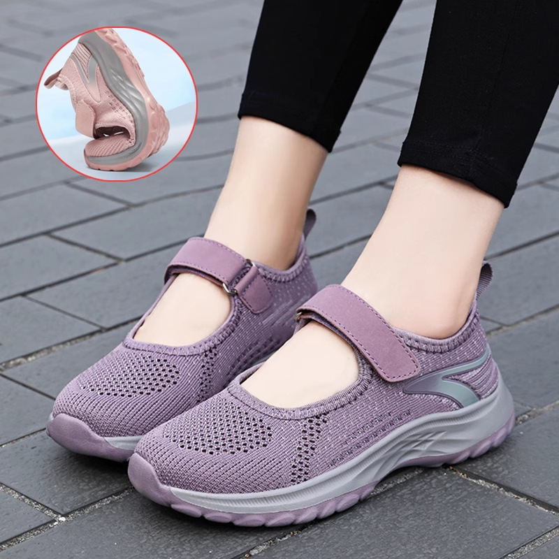Foot Health and Strength Leap Month Elderly Shoes Women's Summer Breathable Mesh Shoes Large Size Mom Middle-Aged and Elderly Plaid Walking Shoes