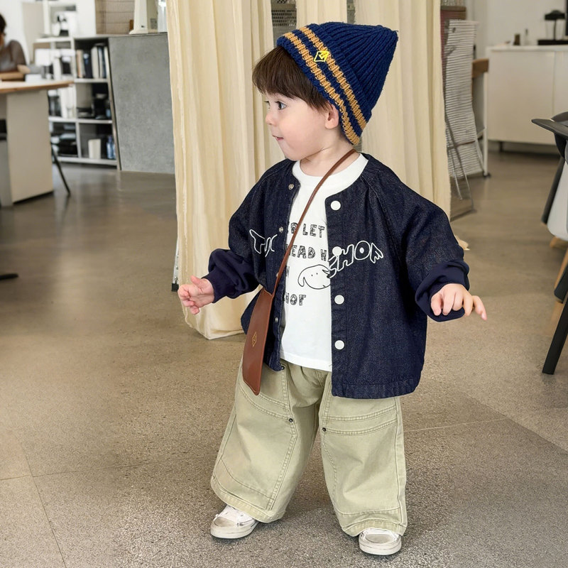 Boys' Jacket Children's Spring and Autumn 2025 New Trendy Brand Stylish Round Neck Jacket for Girls, Fashionable Thin Top