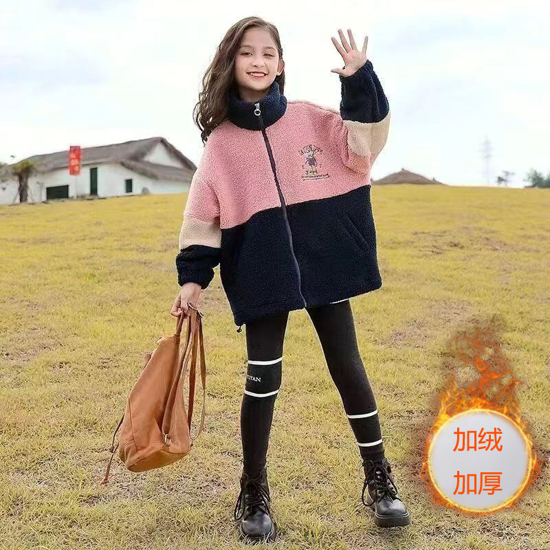 Girls' winter coat with plush and thickened middle and large children's Korean version hot selling foreign style lamb plush sweater fashionable coat