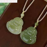 Источник HA Qingshui Hetian Jade Buddha Подвеска Будда Майтрейя Будда с большим животом Свитер Цепочка Ожерелье Женский плетеный ремешок Нефрит