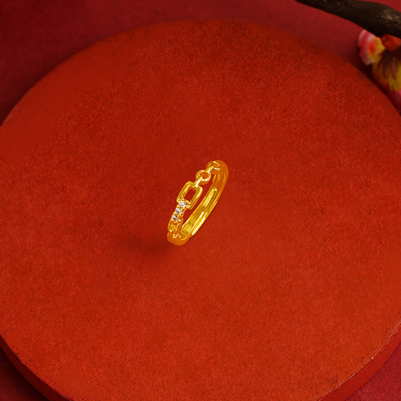 Simple anillo de diamantes de las mujeres de moda elegante todo fósforo diamante incrustado aleación de cobre joyería ajustable suministro directo de fábrica