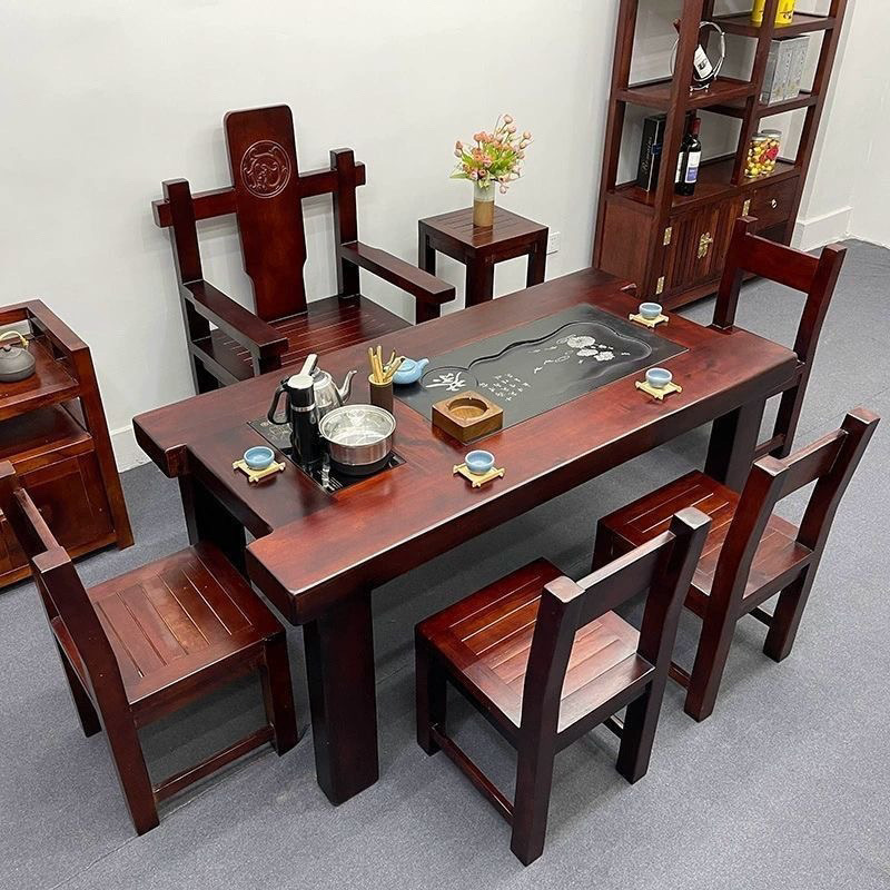 Mesa de té de madera de barco viejo, mesa y silla combinada de kung fu, mesa de té de sala de estar de madera maciza doméstica de estilo chino, conjunto de mesa de té de oficina integral