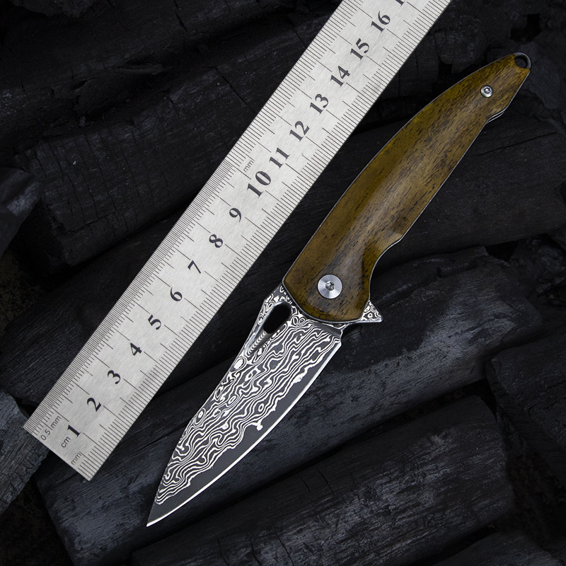 VG10大马士革钢刀户外小刀锻打花纹钢折刀防身战术折叠刀迷你折刀