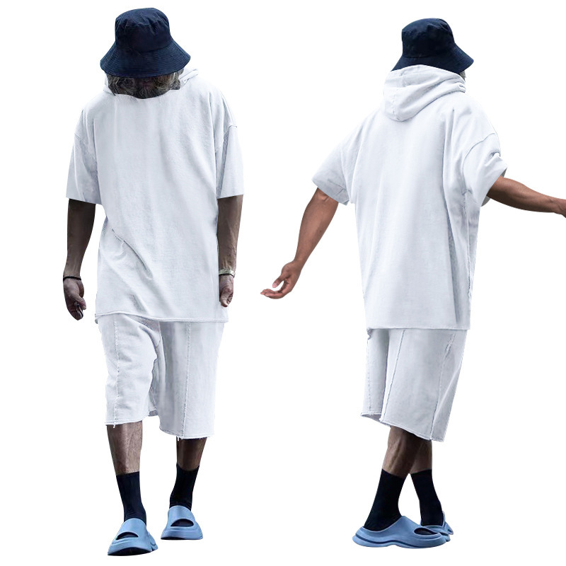 2024 Men's Short Sleeve Shorts Oversize Fur Loose Sports Casual Hooded Set_mkmklike.com