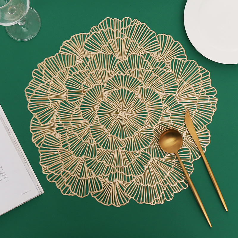 Placemat PVC Artificial flower table mat hollow bronzing placemat American style party decoration coaster table mat