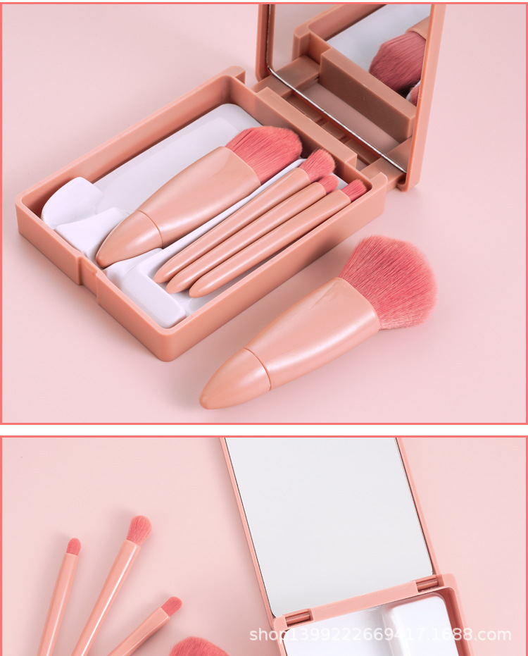 Portable makeup brush set: foundation brush, loose powder, eyeshadow brush, lip brush, complete set of soft bristles with makeup mirror box undefined
