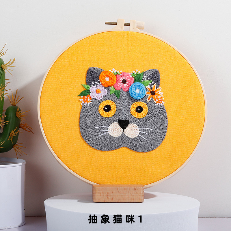 Nuevo original DIY bordado hecho a mano paquete de material abstracto europeo gato animal costura traje fábrica para inglés